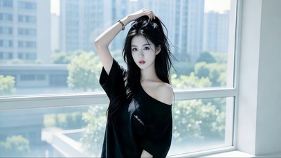 公司穿黑色露肩衫的性感美女