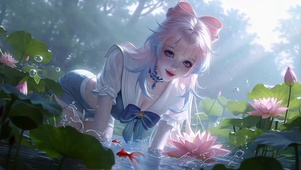 荷塘粉发二次元美少女
