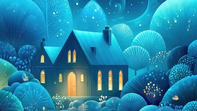 护眼萤火虫树木河流带鱼屏