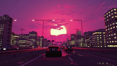 夕阳下城市高速汽车