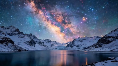 星空下雪山湖泊