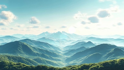 俯瞰蓝天阳光绿色群峰