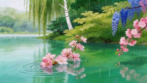 湖面桃花