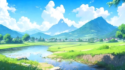 白云树木河流