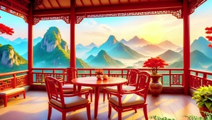 山中的古风茶楼