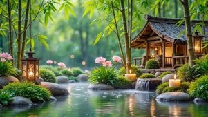 竹林小屋溪流