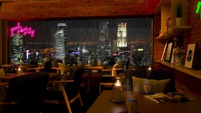 雨天城市咖啡馆