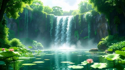 绿色护眼山水瀑布