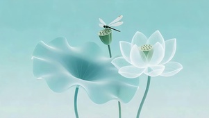 浅青荷间蜻蜓静