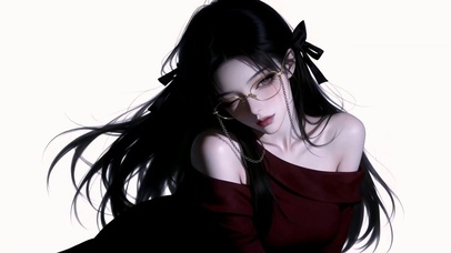 慵懒冷艳红裙少女