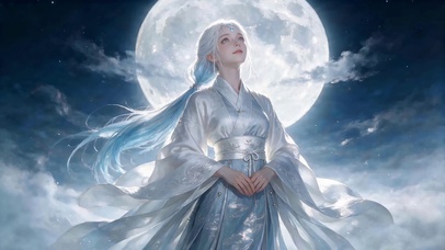 白发女子月下伫立