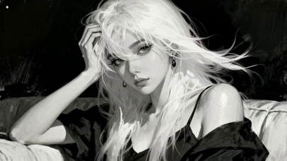 黑白银发：慵懒的时尚动漫美女