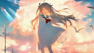 坚果阳光下微笑的少女