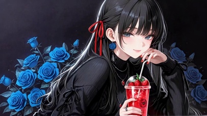 蓝玫瑰旁的二次元美少女