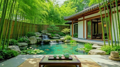 竹院听泉，闲坐煮茶I新中式庭院