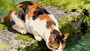 喝水猫咪带鱼屏