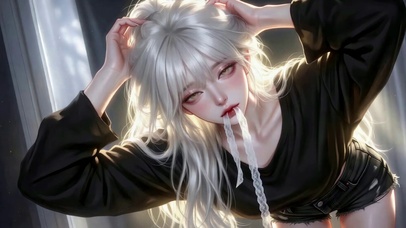 银发慵懒二次元扎发美女