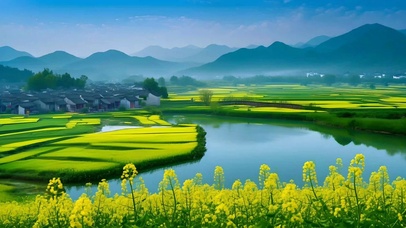清新油菜花山水