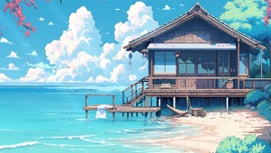 宫崎骏风景海边