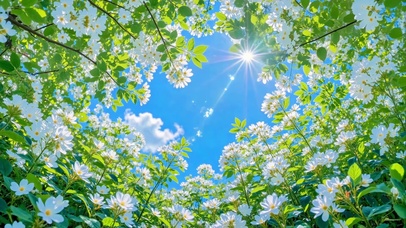 抬头看见的花海与春日晴空