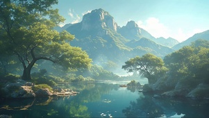 静谧迷雾高山湖泊