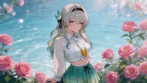湖畔玫瑰花女孩