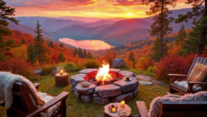 唯美秋天山顶篝火