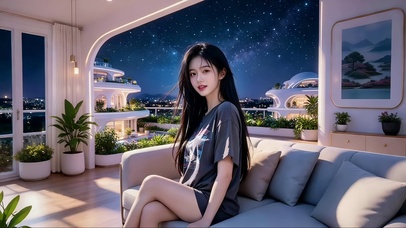 花园露台沙发上休息的美女2