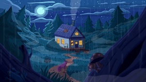 雨夜森林小木屋