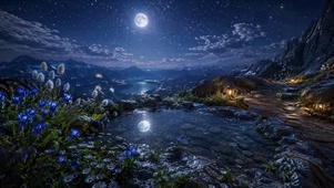 月夜山谷花海