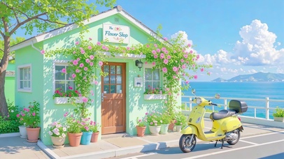 小清新开满鲜花的海边小屋