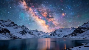 星空下雪山湖泊