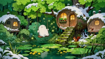 春雪林中荡秋千