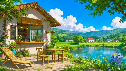 宁静的湖边小店