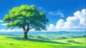 草地大树蓝天