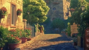 黄昏落日古城光影街道