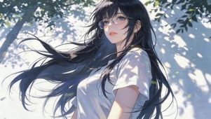 校园眼镜长发女孩