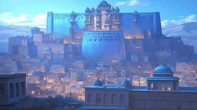 宏伟古城城堡夜景