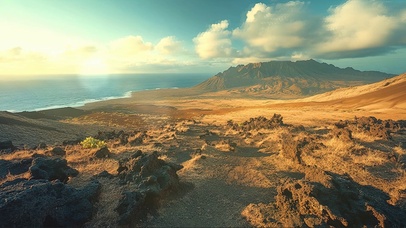 广阔海岛岩石戈壁