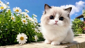 阳光下雏菊可爱布偶猫