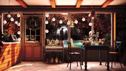 秋季瀑布咖啡厅