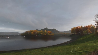 地平线秋天风景雨湖面
