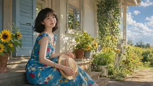 夏日庭院清新美少女