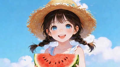 夏日吃瓜少女