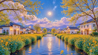 护眼夜晚乡村河流