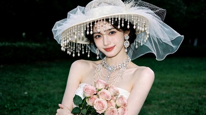 戴珍珠帽的美女