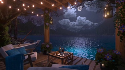 夜晚安静湖畔小屋