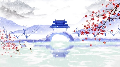 冬天中国风山水梅花飘落水墨古风