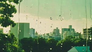 城市阴天绿色雨滴
