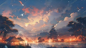 江畔晚灯